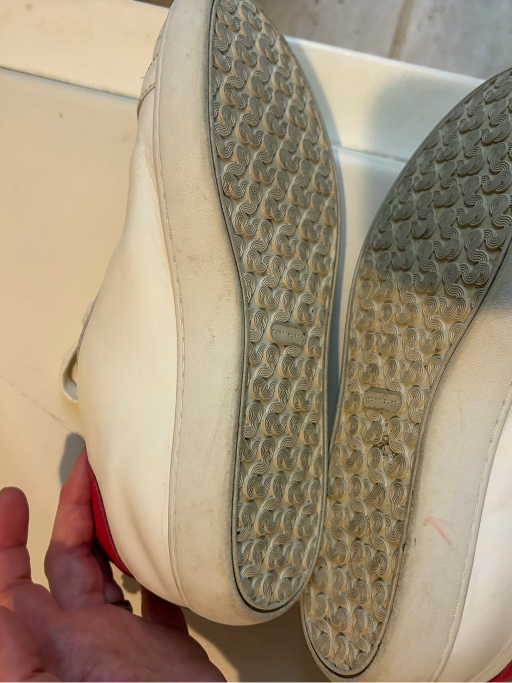 Tory Burch colorful White Leather Women's Sneakers with Pink Accent sz 8 comfy - Picture 5 of 7